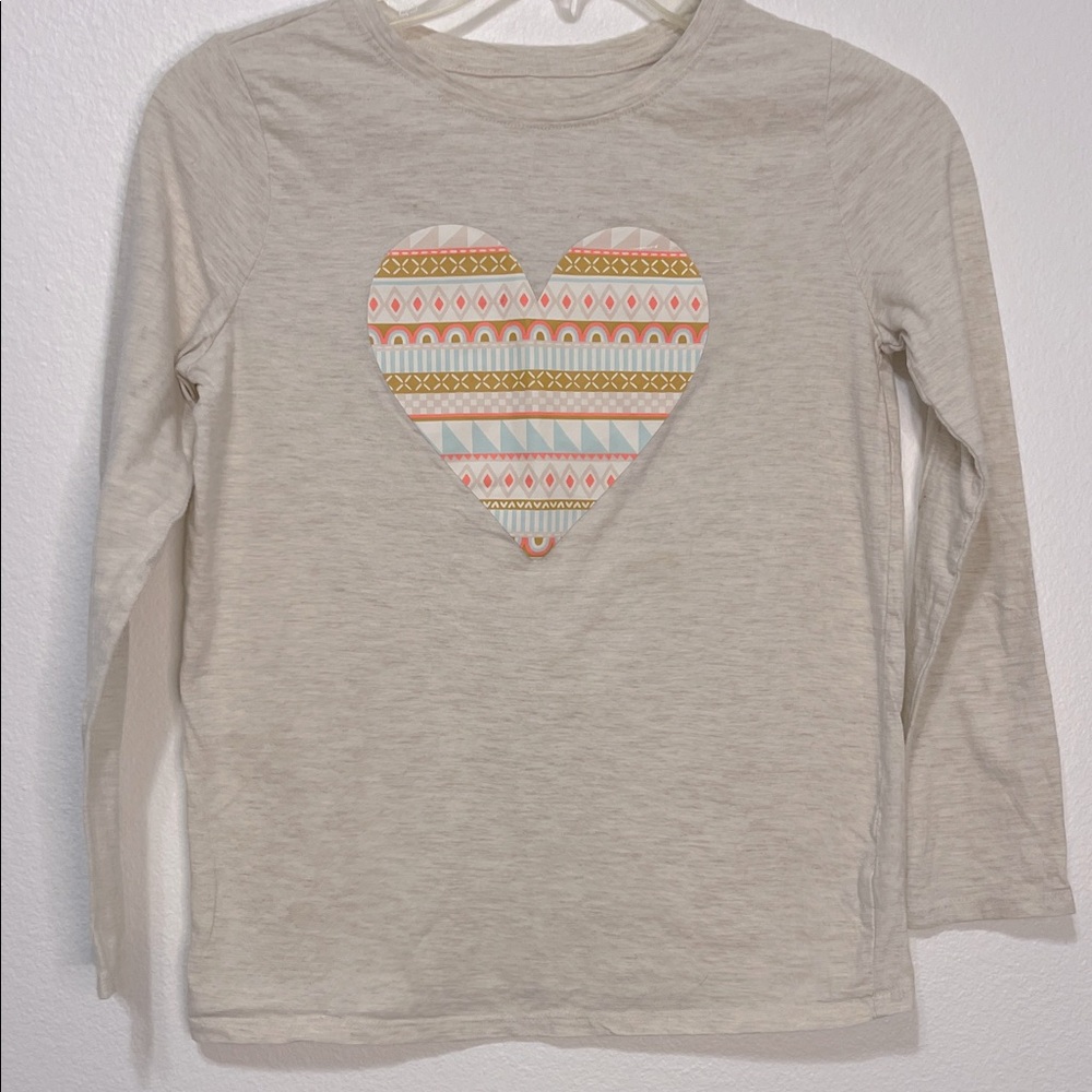 Cat & Jack Cream Long Sleeve Shirt with Heart Design Size L (10/12) EUC